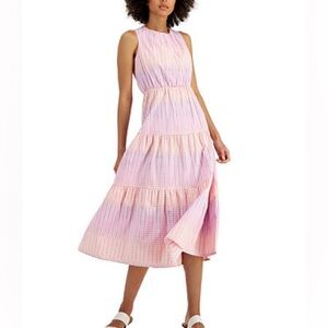Charter Club Women S Cotton Preppy Party Plaid Midi Baby‎ Shower Pink Blue Dress